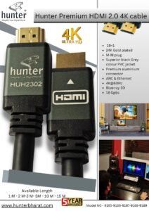 Hunter Premium HDMI 2.0 Cable – 4K Ultra HD (18Gbps High Speed)